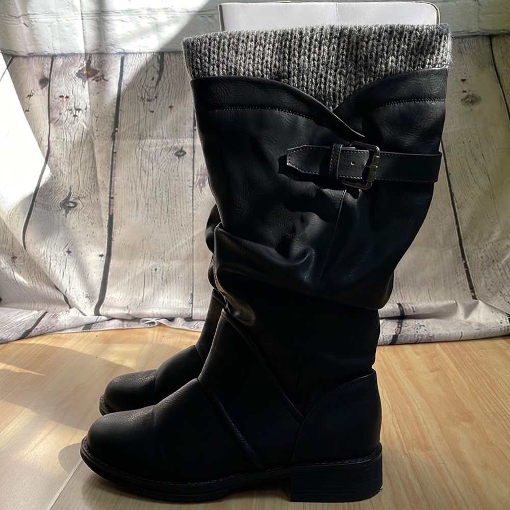 SOLD Muk Luks Black Faux Leather Knee High Boots Size 9